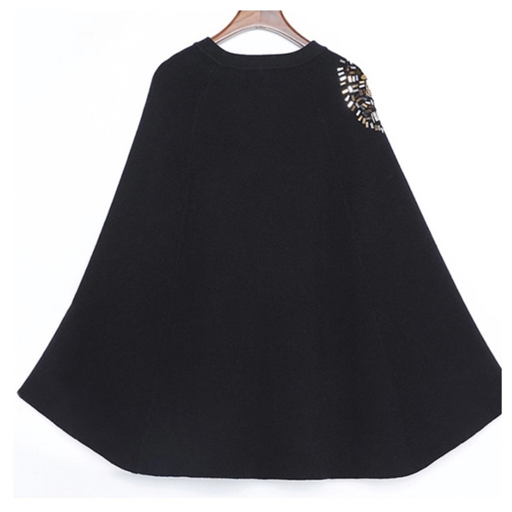 Black Soft Sequin Cape Poncho - Picture 4 of 8